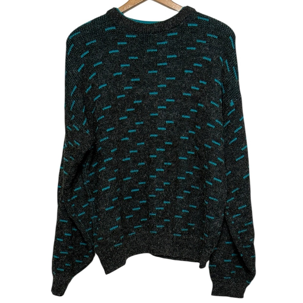 Vintage Men's Crewneck Sweater Size Medium Gray Blue Knit Pullover Retro Permit